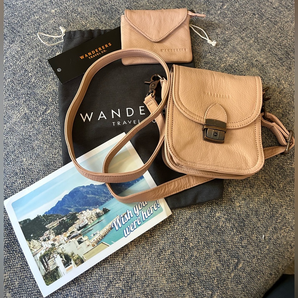 Wanderers Travel Co.Leather Crossbody Bag w/ matching coin purse.